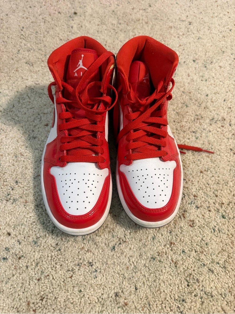 Size 7 women’s Nike Air Jordan Barcelona Patent mid Top Sneakers - Red/White